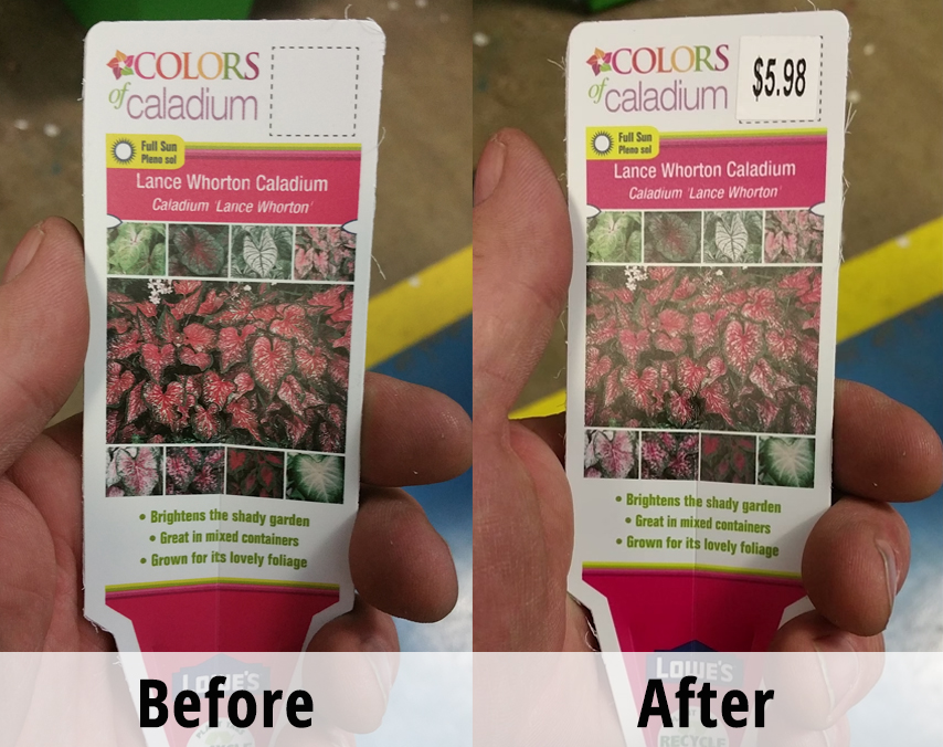 Before & After example of price labeling a blank tag
